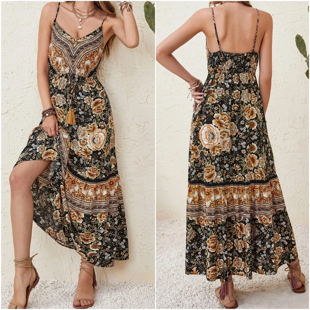 Boho Floral Print Cottagecore Cami maxi Dress - Picture 8 of 8